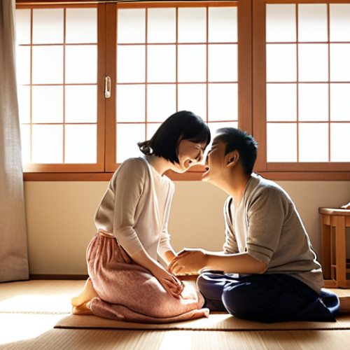 Home 19 **Image:** A serene domestic scene. Horikita Maki, radiating happiness, is in a cozy, sunlit living room. She is surrounded by family – her husband, Koji Yamamoto, and their child. The scene evokes warmth, love, and the joy of family life. Soft, natural lighting. Focus on the emotional connection between family members.