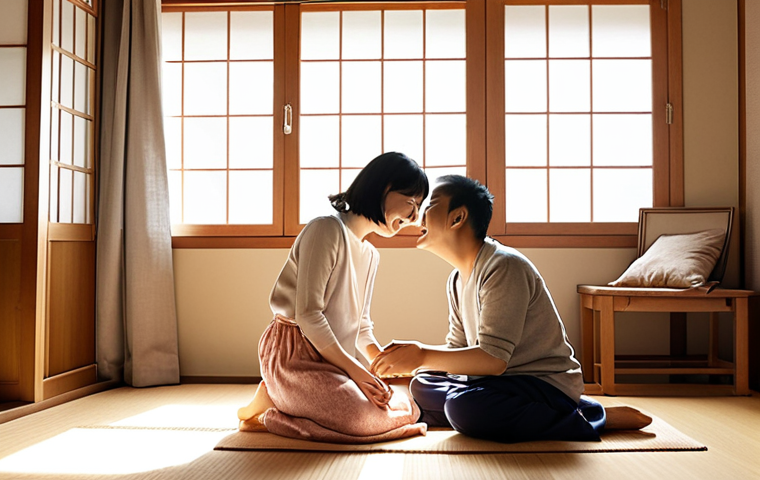 **Image:** A serene domestic scene. Horikita Maki, radiating happiness, is in a cozy, sunlit living room. She is surrounded by family – her husband, Koji Yamamoto, and their child. The scene evokes warmth, love, and the joy of family life. Soft, natural lighting. Focus on the emotional connection between family members.