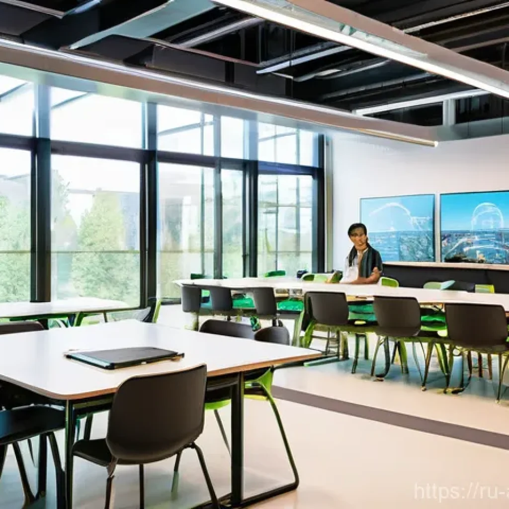 우에키 모토코 해외 인터뷰 - **Prompt:** A dynamic, brightly lit futuristic learning hub where diverse students of various ages (...