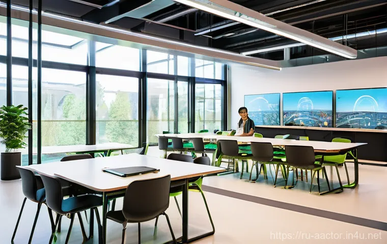 우에키 모토코 해외 인터뷰 - **Prompt:** A dynamic, brightly lit futuristic learning hub where diverse students of various ages (...