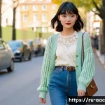 Home 21 고마츠 나나 패션 스타일 - **"A young woman, reminiscent of Nana Komatsu, is walking through a sunlit European city street in a...