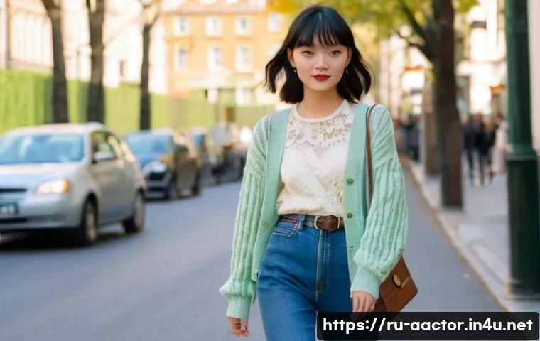 고마츠 나나 패션 스타일 - **"A young woman, reminiscent of Nana Komatsu, is walking through a sunlit European city street in a...