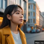 Home 20 미나미 히카루 청춘 영화 참여 - A realistic urban scene featuring a young Asian actress resembling Minami Hikaru wearing modern, sty...