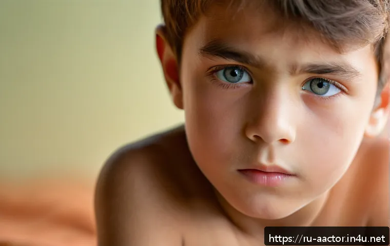 호소다 에이지 명연기 장면 - A detailed close-up of a young boy in underwear, expressing subtle emotions of loneliness and jealou...
