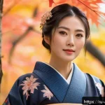 Home 18 오카다 마사키 영화 대표작 - A close-up portrait of a Japanese actress in her 30s, wearing elegant traditional kimono with subtle...
