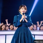 Home 23 히가시데 마사히로 스캔들 - A contemporary Japanese pop star in a stylish, modest stage outfit with subtle traditional elements,...