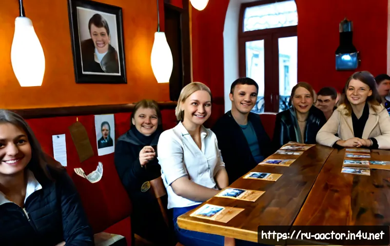 Home 17 타카야마 미치코 팬클럽 창설 - Photorealistic editorial scene of a newly formed fan club meeting in a cozy Moscow cultural café, di...